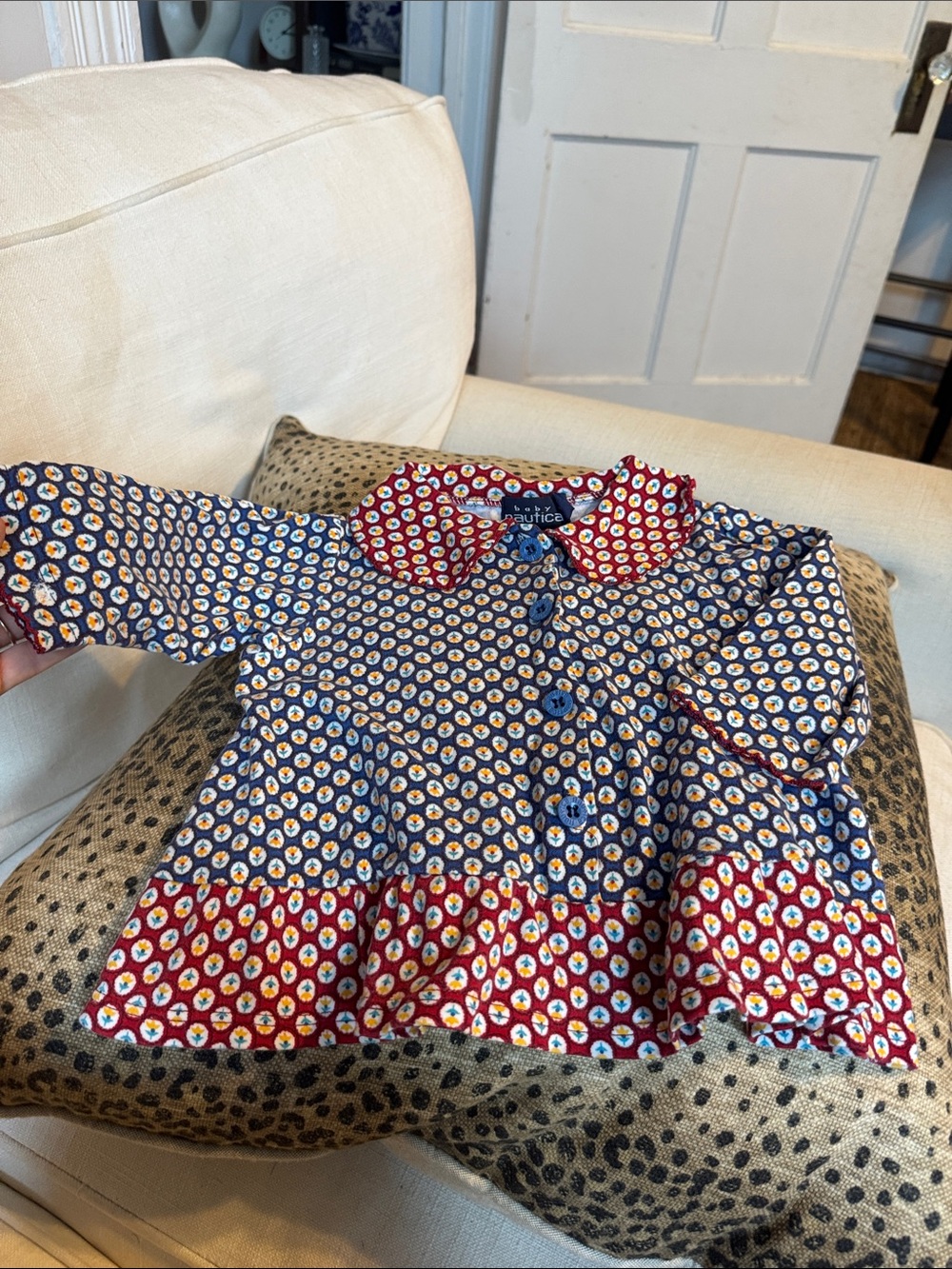 Nautica Girls' Navy and Red Printed Button-Front Blouse